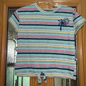 girls striped tee with tie on bottom